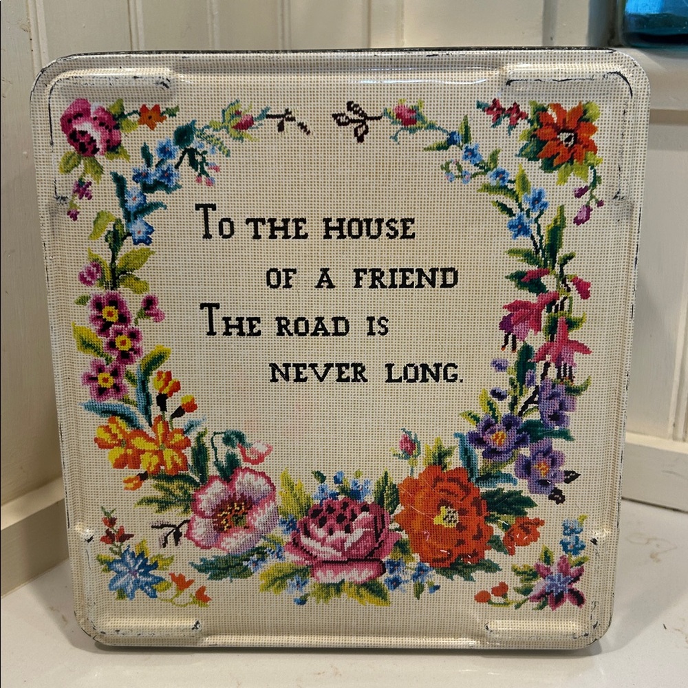 Vintage Biscuit Tin Carr’s of Carlisle England Faux Cross-Stitch Embroidery